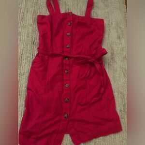 LOFT Pink Linen Button Dress